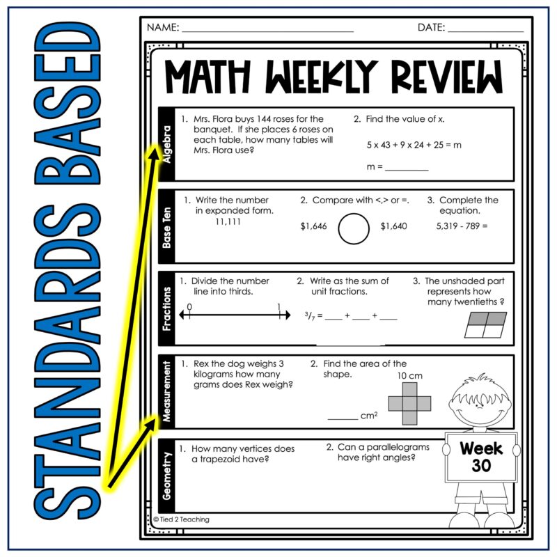4th Grade Math Packet Weekly Spiraled Review Worksheets Homework Morning Work - Image 2