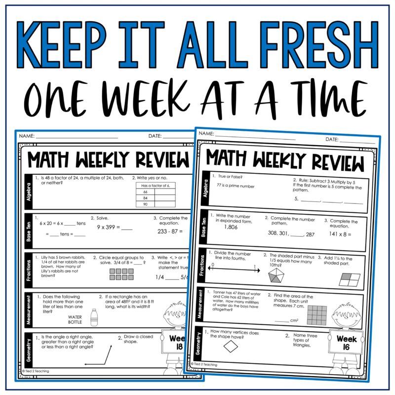4th Grade Math Packet Weekly Spiraled Review Worksheets Homework Morning Work - Image 3