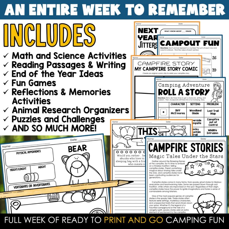 Camping Theme End of the Year Activities 3rd 4th 5th Grade Math Reading Puzzles - Image 2