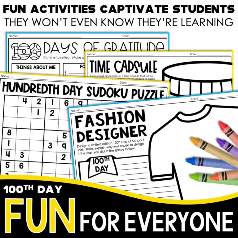 100th Day of School Fun Pack of Activities for Upper Elementary - Tied ...