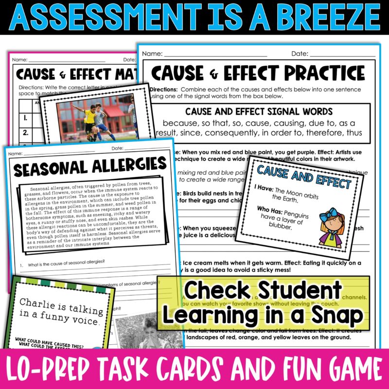 Cause & Effect Text Structure Practice Passages Task Cards Posters Anchor Charts - Image 3