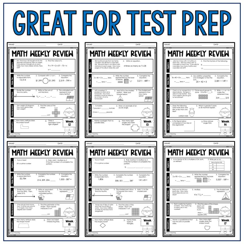 4th Grade Math Packet Weekly Spiraled Review Worksheets Homework Morning Work - Image 4