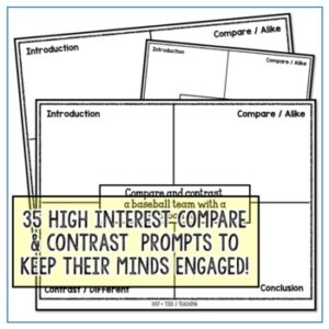 Compare and Contrast Writing Prompts with Graphic Organizers - Tied 2 ...