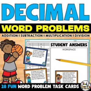 Basketball Theme Decimal Word Problems by Tied 2 Teaching Product Cover Perfect for March Madness