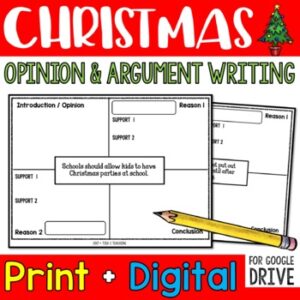 Christmas Opinion Writing Prompts on 4-Square Opinion Writing Graphic Organizers by Tied 2 Teaching Product Cover