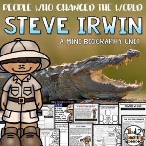 Steve Irwin Biography pack by Tied 2 Teaching product cover. Includes reading passages, graphic organizers, posters, and activities.