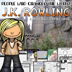 J.K. Rowling Biography pack by Tied 2 Teaching product cover. Includes reading passages, graphic organizers, posters, and activities.