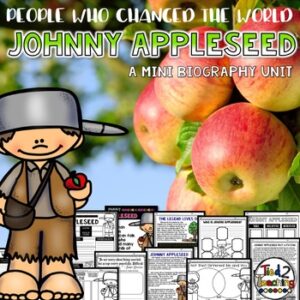 Johnny Appleseed Biography pack by Tied 2 Teaching product cover. Includes reading passages, graphic organizers, posters, and activities.