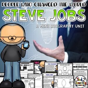 Steve Jobs Biography pack by Tied 2 Teaching product cover. Includes reading passages, graphic organizers, posters, and activities.