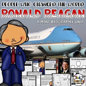 Ronald Reagan Biography pack by Tied 2 Teaching product cover. Includes reading passages, graphic organizers, posters, and activities.