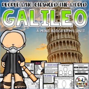 Galileo Biography pack by Tied 2 Teaching product cover. Includes reading passages, graphic organizers, posters, and activities.