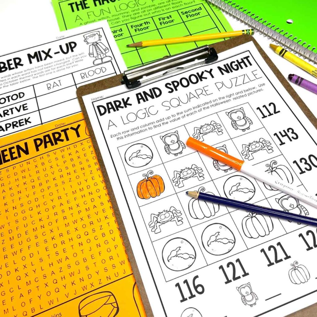 Halloween Logic Square Puzzle from October Early Finishers Pack by Tied 2 Teaching