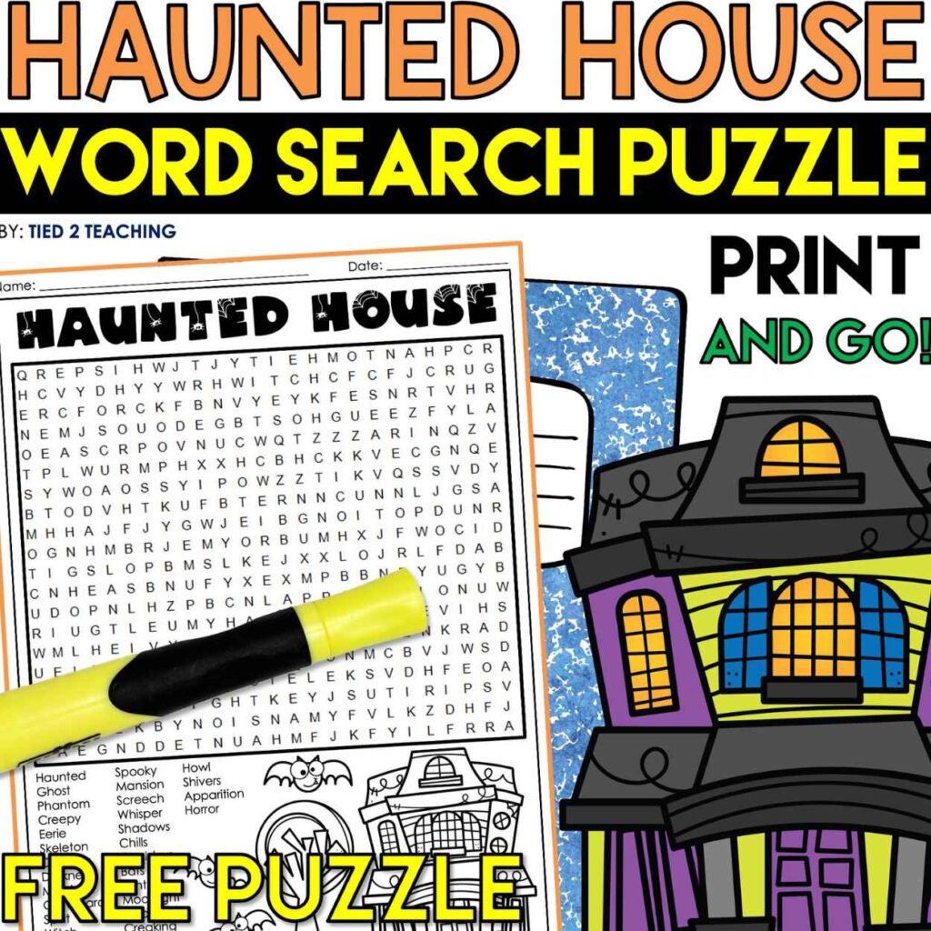 Haunted House Word Search Freebie by Tied 2 Teaching