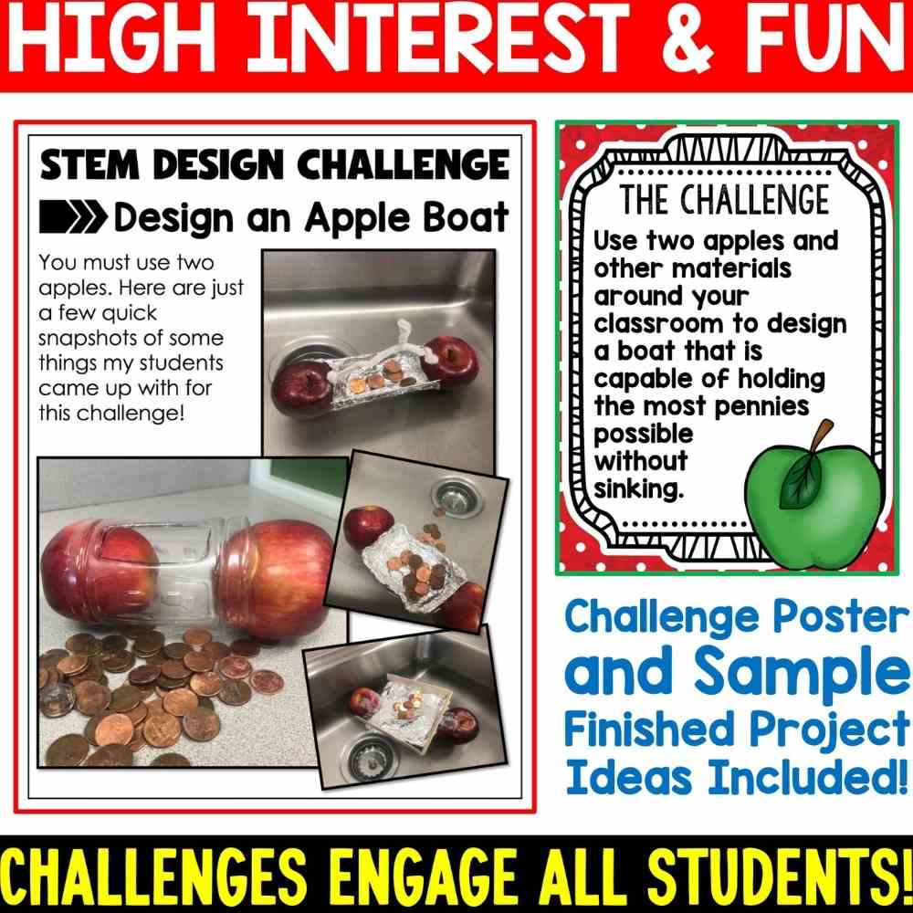 Apple Boat Stem Challenge from Tied 2 Teaching with Apple Boats Created by Students