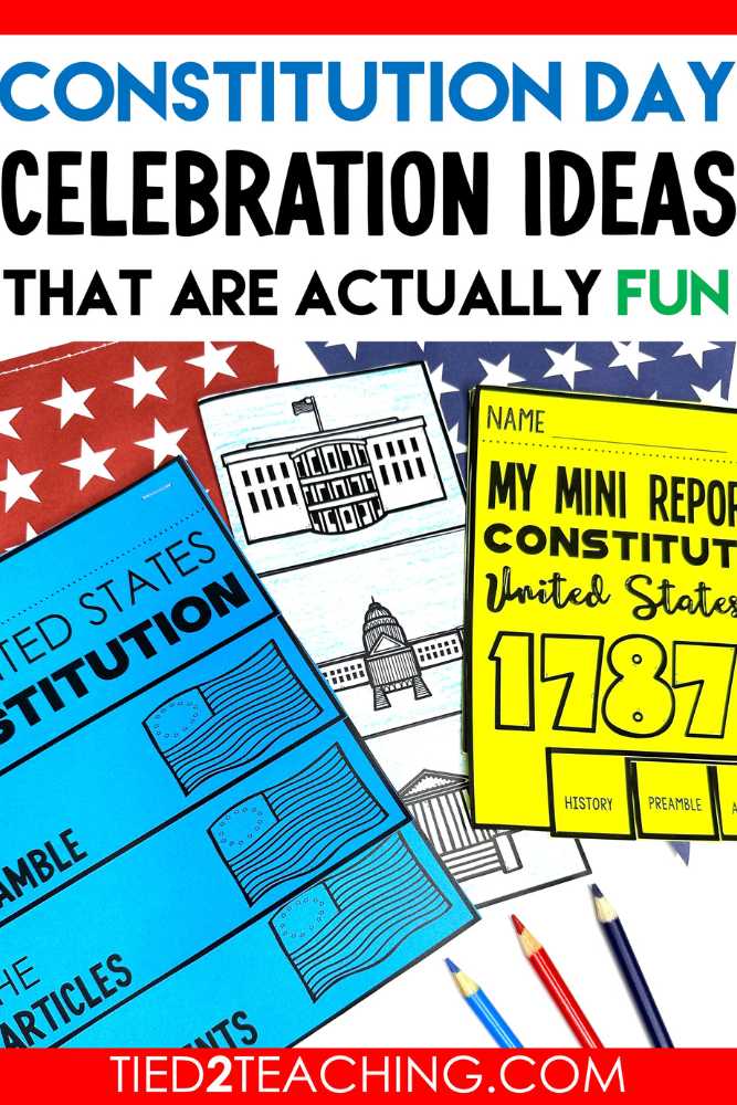 Constitution Day Activities for Big Kids that are Fun Blog Post by Tied 2 Teaching. With image of colorful U.S. Constitution Foldable Activities.