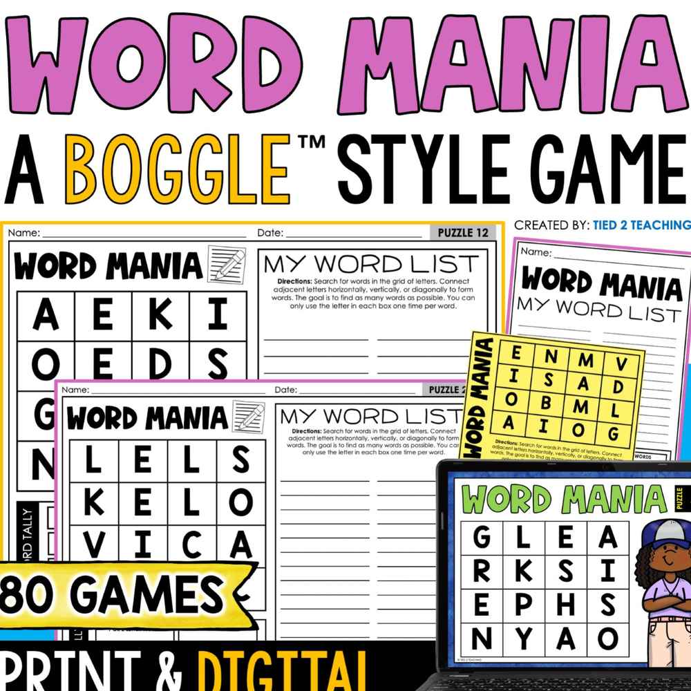 Word Mania Boggle Style Classroom Game 
