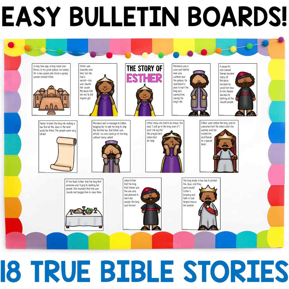 Bible Stories Coloring Poster and Bulletin Board Bundle Beautiful Bulletin Board with Colorful Posters telling a Bible Story.
