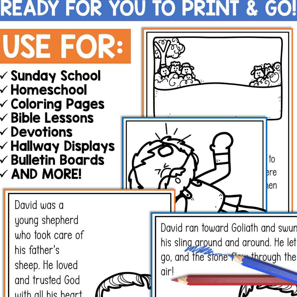 David and Goliath Bible Study Coloring Posters and Bulletin Board Set
