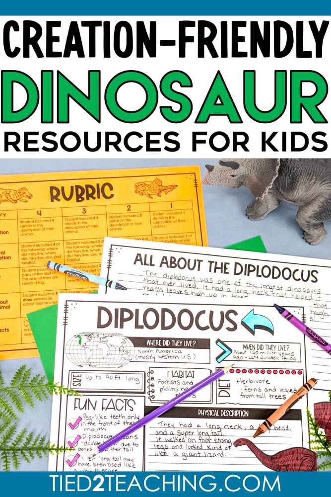 Creation-Friendly Dinosaur Resources Blog Post cover with Dinosaur research organizer and rubric.