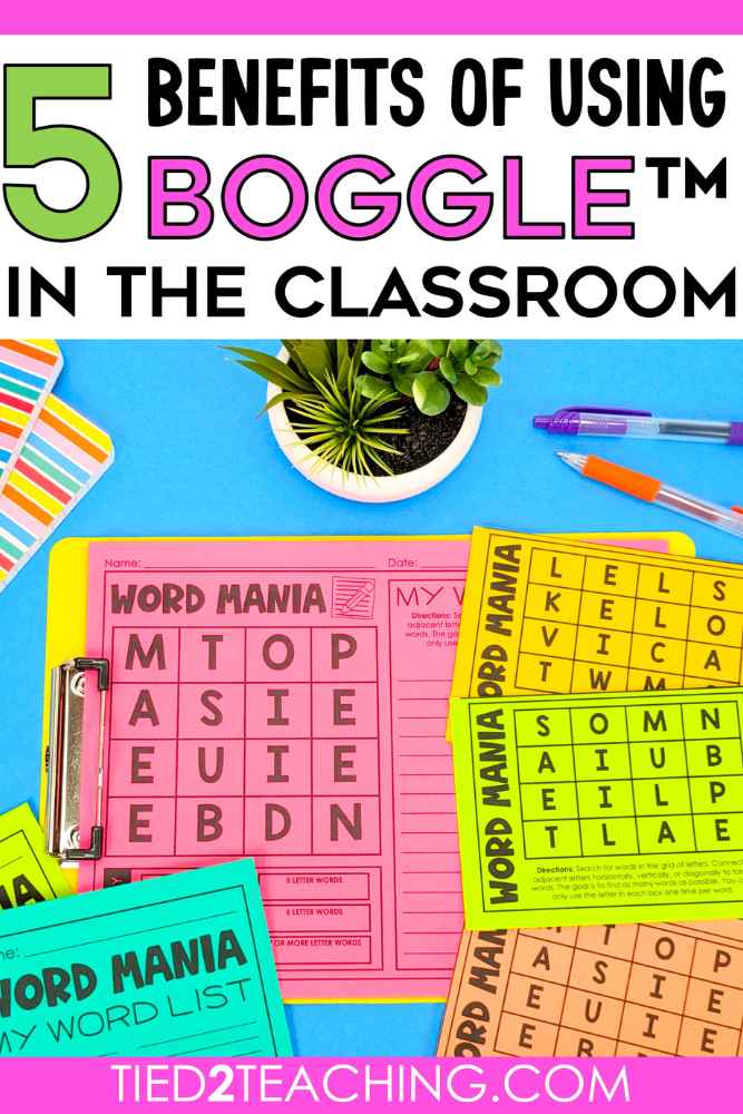 Colorful Boggle Style Word games on student desk