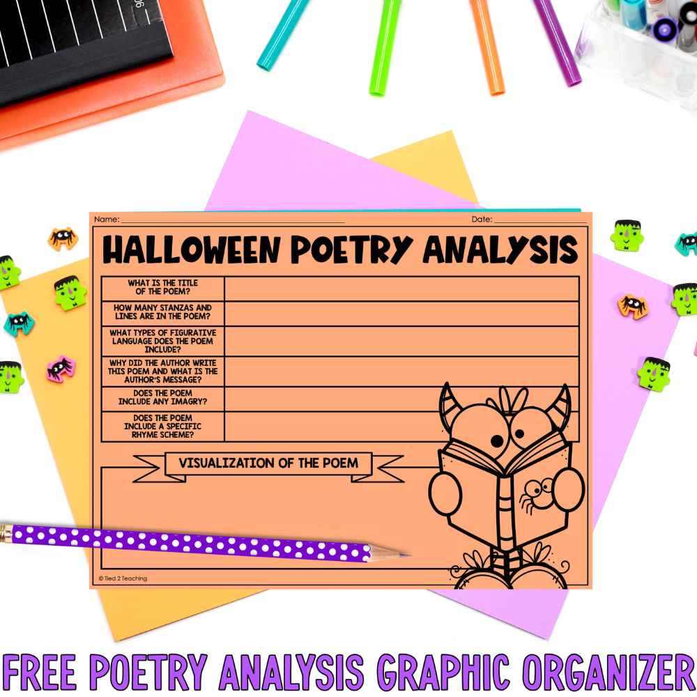 Halloween Poetry Analysis Freebie from Tied 2 Teaching Colorful Orange Graphic Organizer