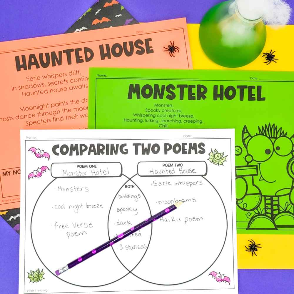 Halloween Poetry Poems and Graphic Organizer to Compare and COntrast
